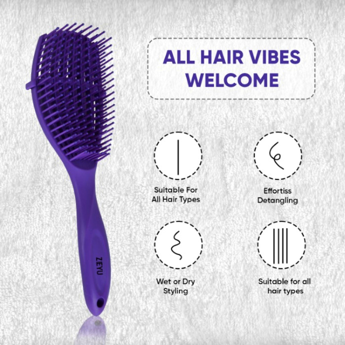 Image 6 of ZEYU Detangler Hairbrush for Curly Hair – 8-Row Flexible & Soft Nylon Bristles- Blue