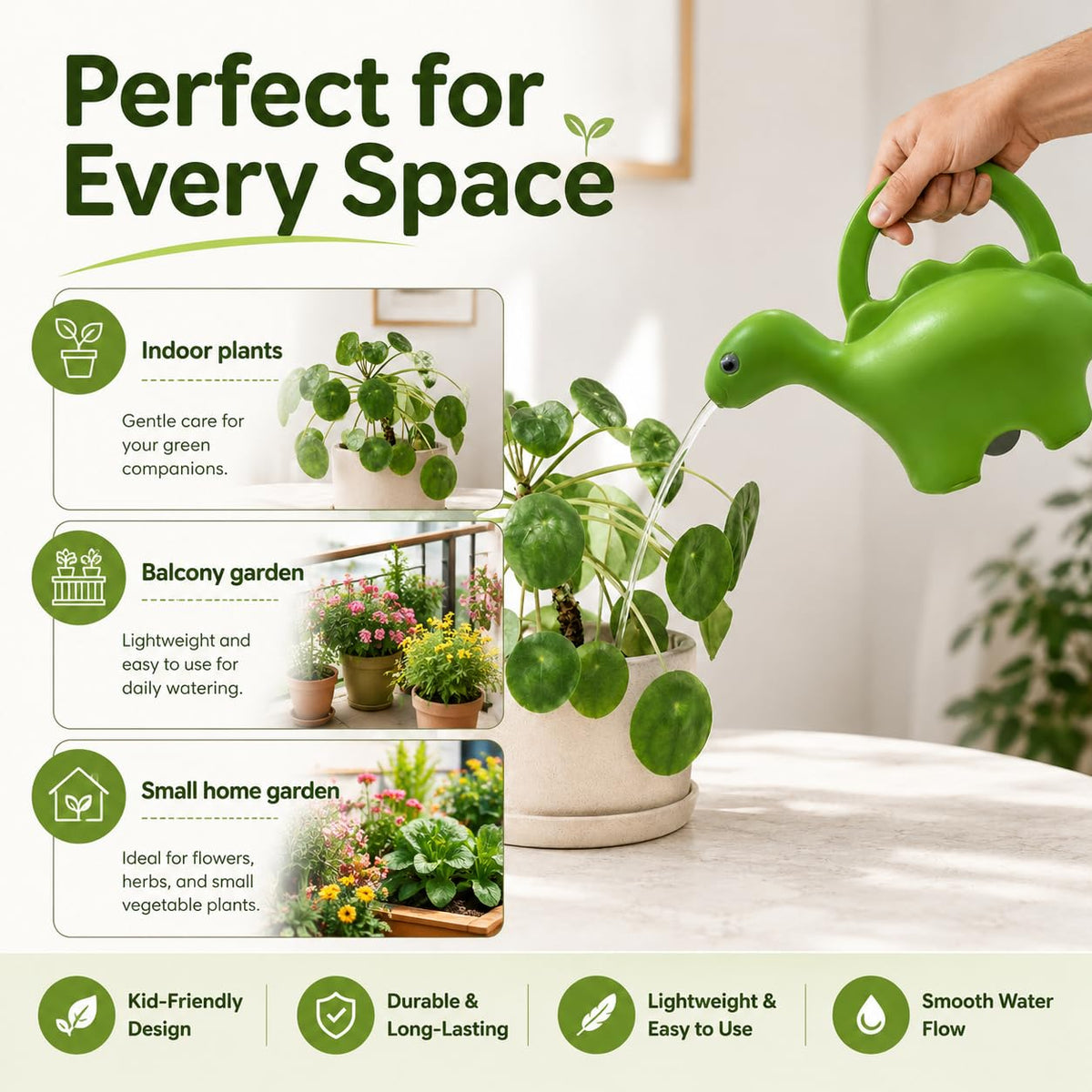 Image 7 of Go Hooked Plastic Dinosaur Shape 1 Liter Kids Watering Can for House Plants & Garden Plants Roar Some Gardening Dino Shaped Delight Garden Time Travel (Pack of 1, Green, 1 Liter)