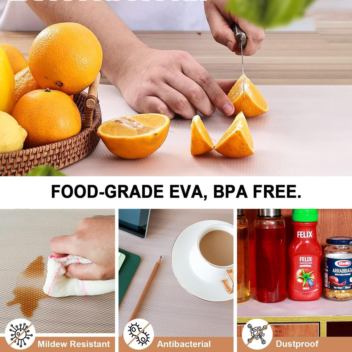 Image 7 of Go Hooked EVA Food Grade Anti-Slip Mat for Fridge, Shelf, Table & Drawer – Washable, Waterproof, Non-Adhesive, Multi-Purpose Liner for Home & Office Use – Cuttable & Reusable (White, 45cm X 5m)