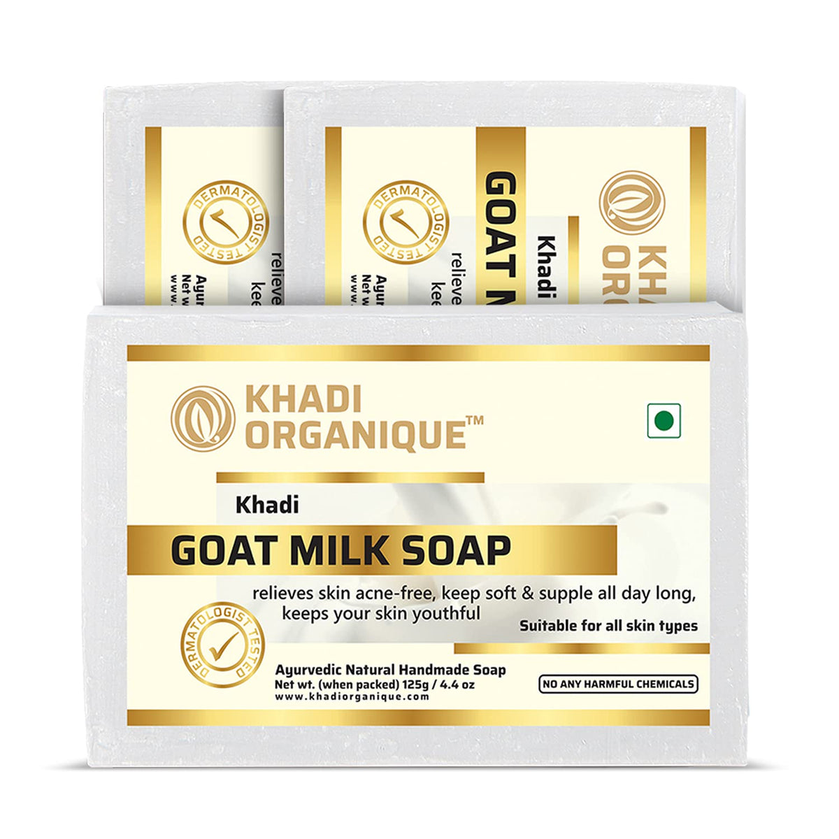 Image 1 of 125 gm / Pack of 3 for the product Khadi Organique Handmade Natural Goat Milk Soap Bar