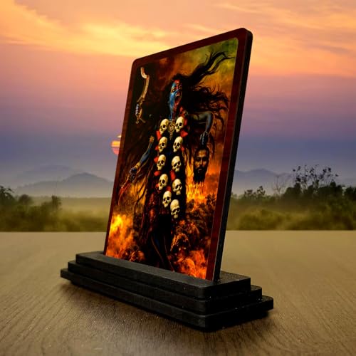 Image 3 of 4x5 Inch Mahakali Wooden Idol with HD Print | Auspicious Blessing Desk & Temple Decor