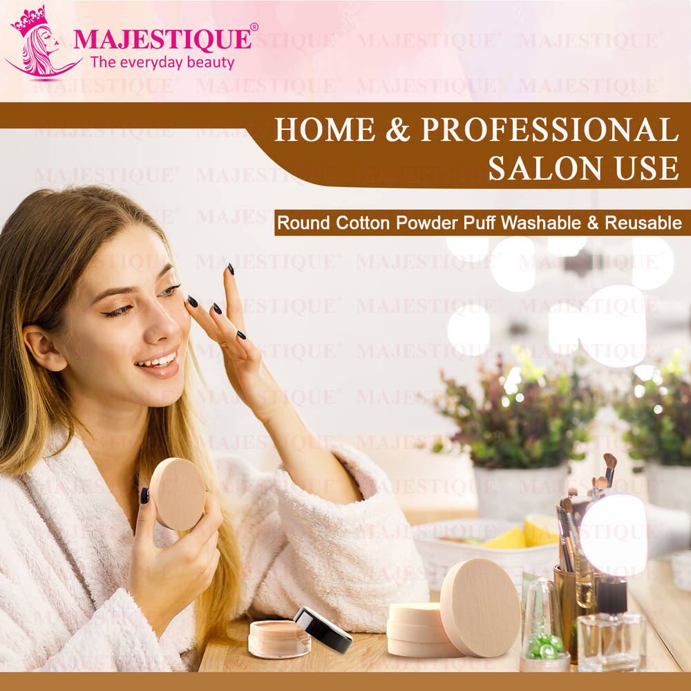 Image 6 of Majestique Large Round Powder Puffs With Cosmetic Sticks, Washable Large Face Body - Color May Vary