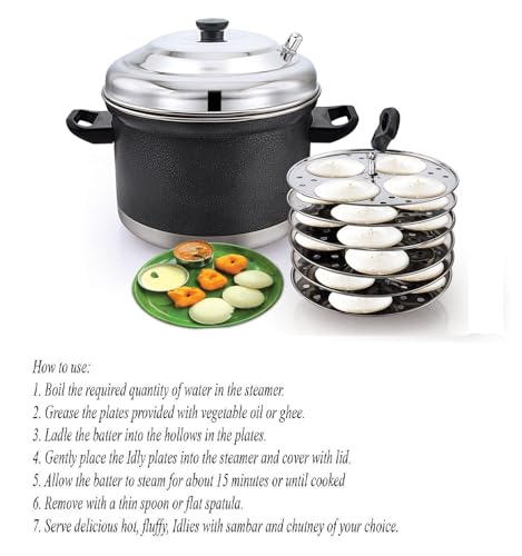 Image 6 of Klassi Kichen Stainless Steel Idli Cooker with 6 Plates | Heavy Duty Idli Maker with Bakelite Handle | Gas Stove & Induction Compatible | Steamer for Idli, Dhokla & Modak | Kitchen Cooking Accessories
