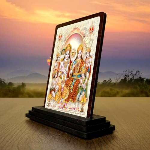 Image 3 of Ram Darbar Small Wooden Idol 4x5 Inch Elegant Bhakti HD Printed Home Decor