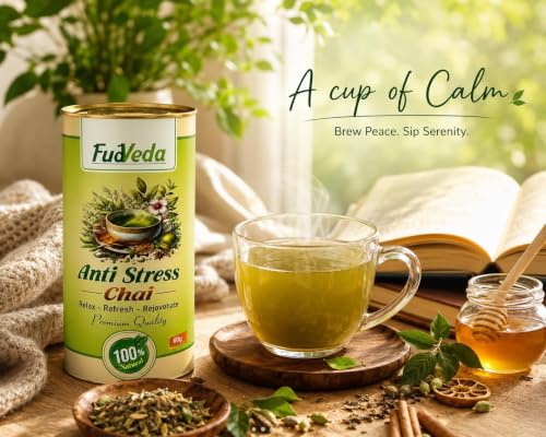 Image 5 of FudVeda Premium Natural Loose Leaf Tea Authentic Tea Blend Rich Aroma & Smooth Taste Hygienically Packed Daily Refreshment (Anti stress Chai)