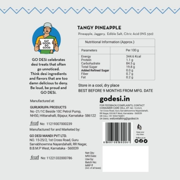 Image 5 of Go desi Tangy Pineapple Bytes | Sun-dried Pineapple Snack | 100% Natural | 150gms