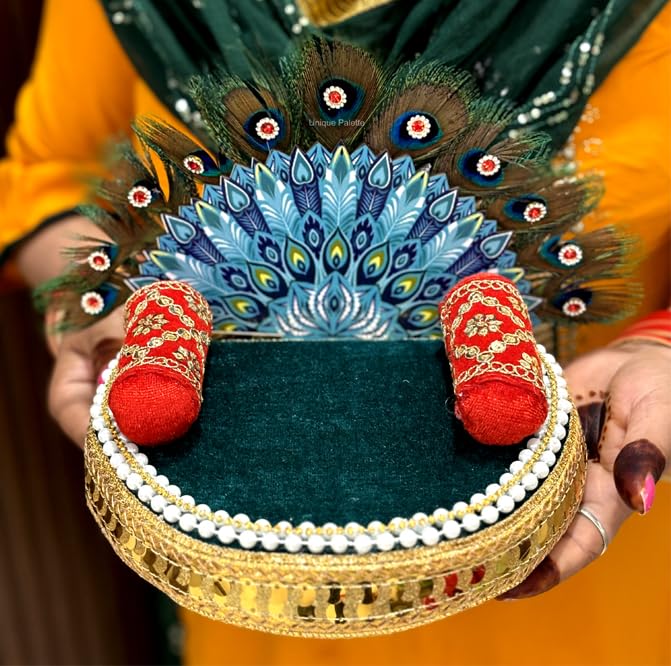 Image 7 of Unique Palette Wood Sofa for Laddu Gopal Ji|Round Singhasan Kanha Ji with Extra 2 Pillows