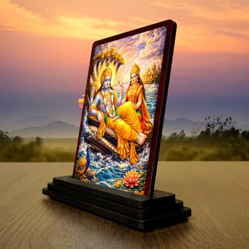 Image 3 of 4x5 Inch Maa Saraswati Wooden Idol with HD Print | Serene Meditation Desk & Temple Decor