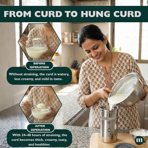 Image 7 of MARU Stainless Steel Yogurt Maker 750ml & Paneer Maker 600ml Combo Set