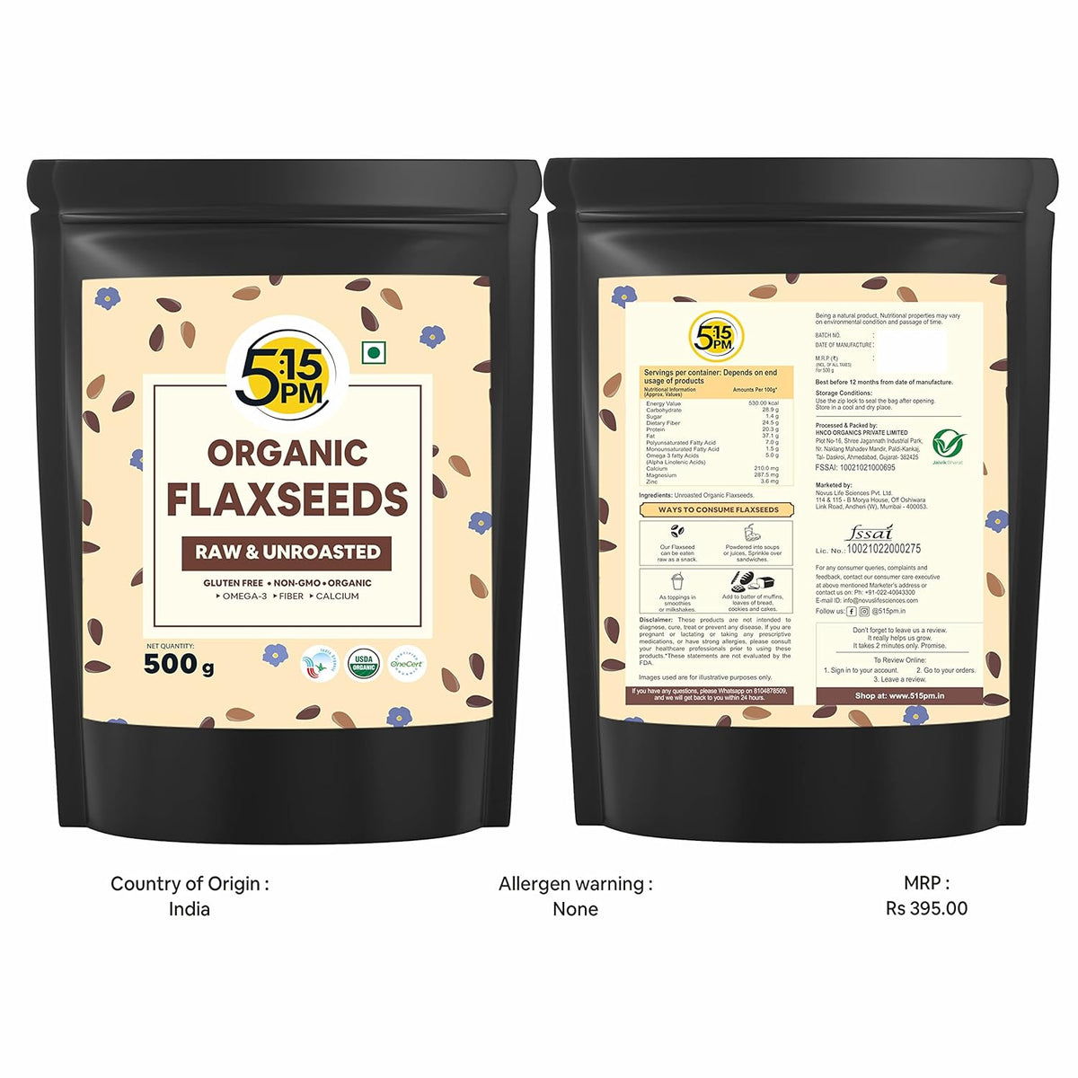 Image 10 of 5:15 PM 100% Certified Organic Flaxseeds - Raw & Unroasted Flax Seeds for Eating
