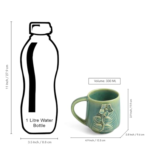 Image 7 of ExclusiveLane Sage Serenity Hand-Embossed Ceramic Coffee Mug Set of 4 330 ML