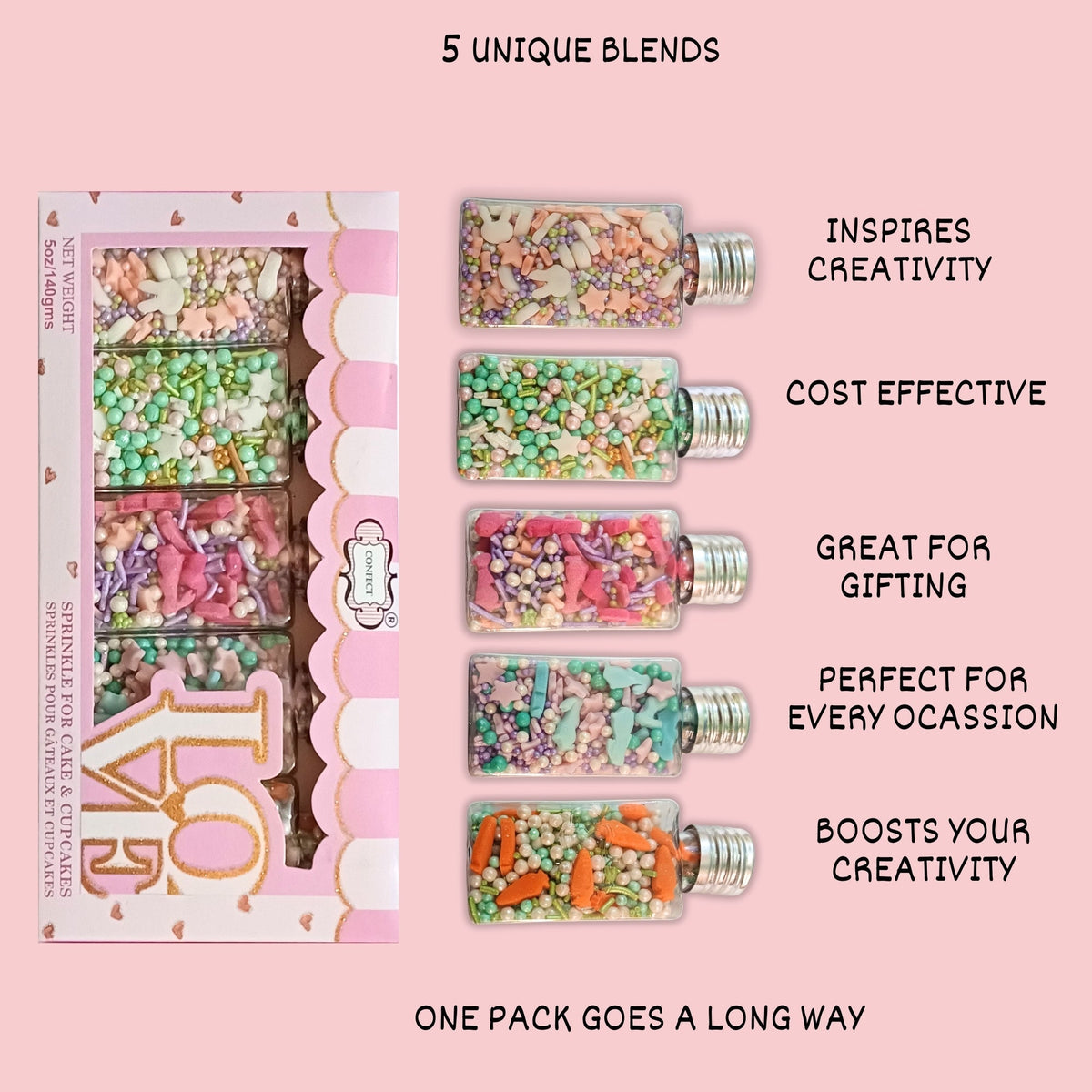 Image 8 of Confect Spring Sprinkles Edible | Vermecelli, Pearls & Stars Sprinkles Pack of 5 (EAST 4) - 100Gms