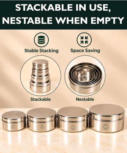 Image 6 of MARU Steel Flat Bottom Kitchen Storage Container set of 4 (300ml, 500ml, 700ml & 1000ml)