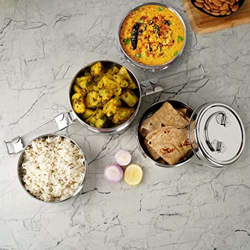 Image 7 of Sumeet Stainless Steel 4 Compartment Lunch Box/Tiffin with Lid and Handle, 11.5Cm Dia, (2000ML, Silver)