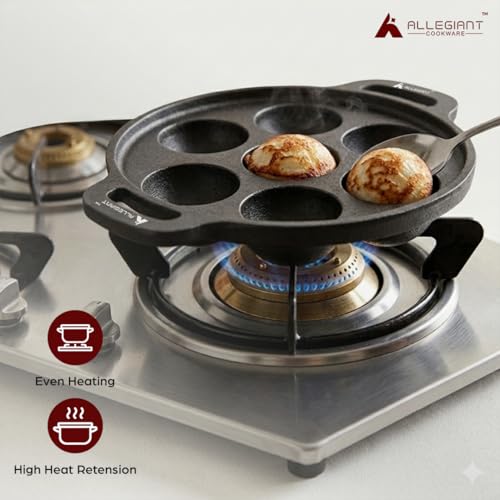 Image 7 of ALLEGIANT COOKWARE Kitchen Pre-Seasoned Cast Iron Appam Pan with 7 Cavity Design