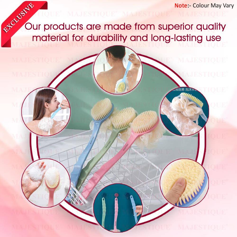 Image 8 of Majestique Bath Body Brush & Loofah, Dual-Sided Back Scrubber, Long Handle - 1Pc/Multicolour