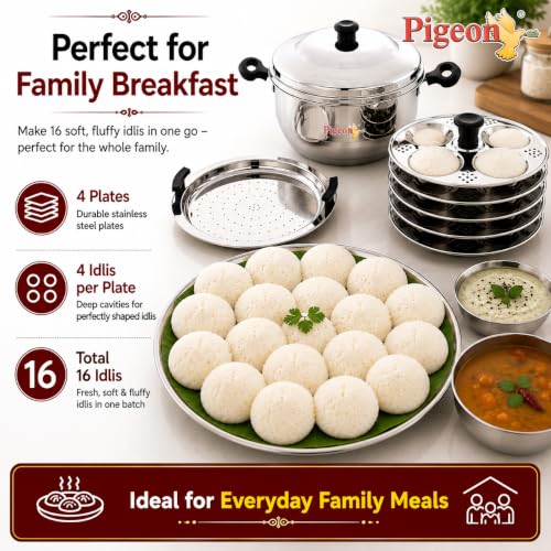Image 7 of Pigeon Stainless Steel Hot 16 Idly Pot with Steamer - Silver