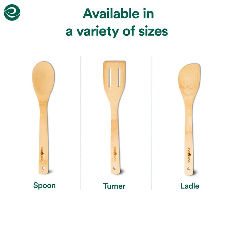 Image 6 of ECO SOUL Bamboo Wooden Spatula Set of 3, Ladle & Turner for Cooking