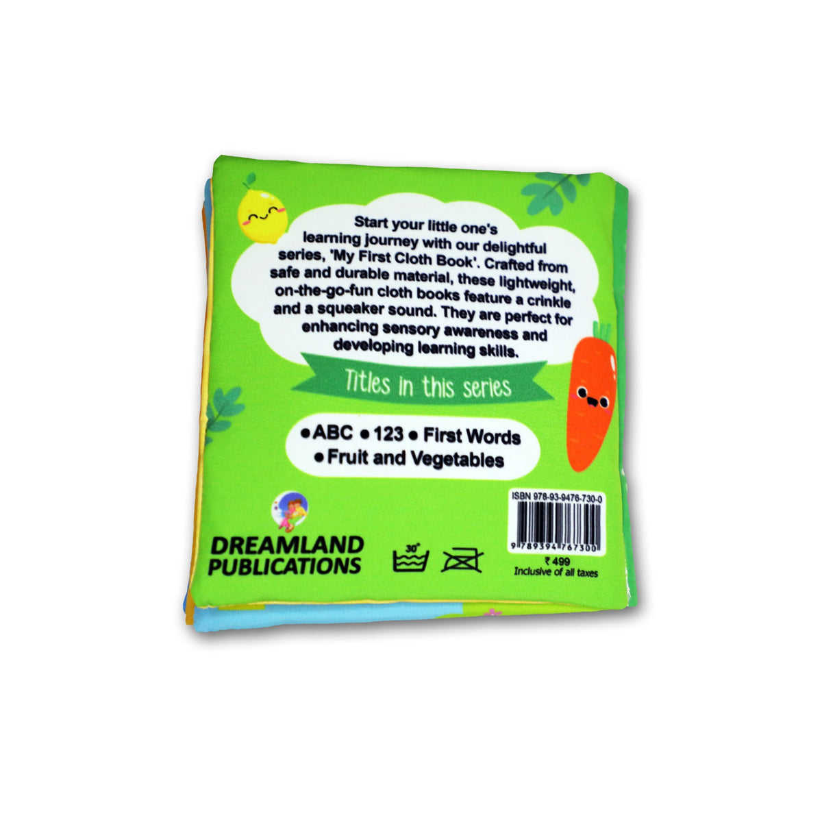 Image 8 of Dreamland Publications Baby My First Cloth Book Fruit and Vegetables with Squeaker and Crinkle Paper, Non-Toxic Early Educational Toy for Toddler, Infants