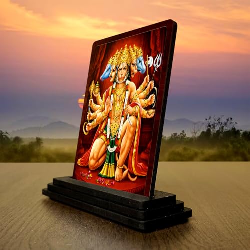 Image 3 of Panchmukhi Hanuman Wooden Idol for Pooja Room 4x5 Inch HD Printed Serene Meditation Decor