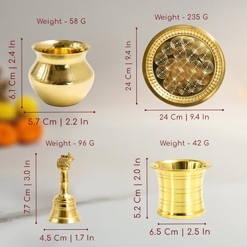 Image 7 of Spillbox 10 Inch Brass Pooja Thali Set
