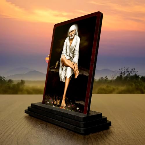 Image 3 of 4x5 Inch Sai Baba Wooden Idol with HD Print | Peaceful Aura Desk & Temple Decor