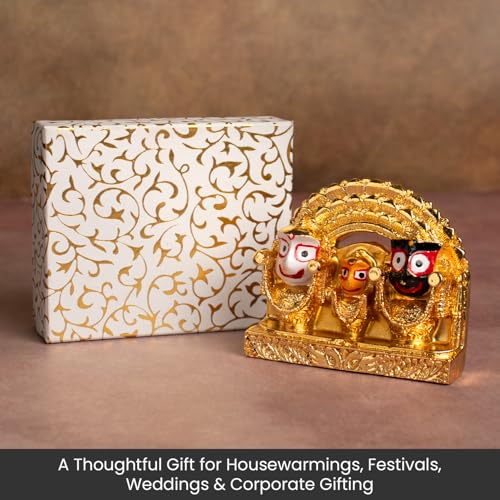 Image 7 of Astrotalk Shri Jagannath Idol (4x3.5 Inch) | Gold Plated Trio Murti | for Protection & Positivity | Car Dashboard God Idol | Home Decor for Living Room & Office | Gift for Man & Woman