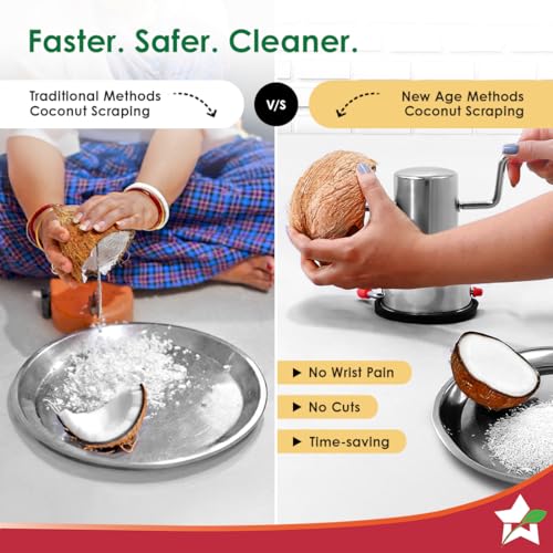 Image 7 of Wonderchef Coconut Scraper, Sturdy Stainless-Steel Body, Sharp Blades, Durable Tabletop Handy Kitchen Tool, Suction Base for Stability, Scraper Shredder Peeler, Safe & Quick, Silver
