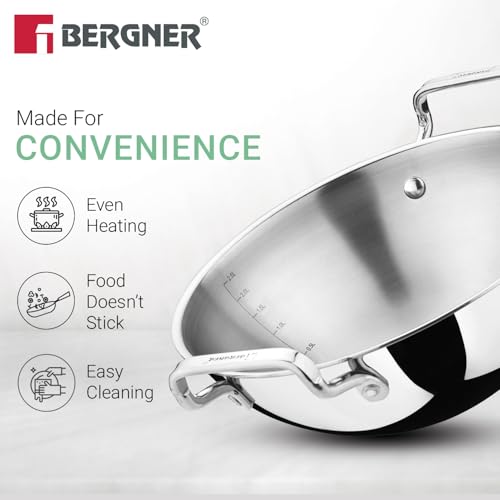 Image 7 of BERGNER TriPro Triply Stainless Steel 2 Pcs Kadai Set - 20cm and 22cm