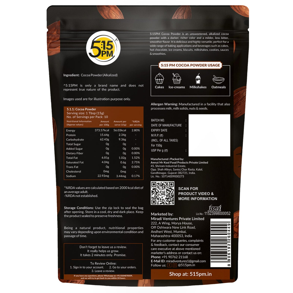 Image 10 of 5:15 PM 100% Pure Unsweetened Cocoa Powder | Cocoa Powder for Cake