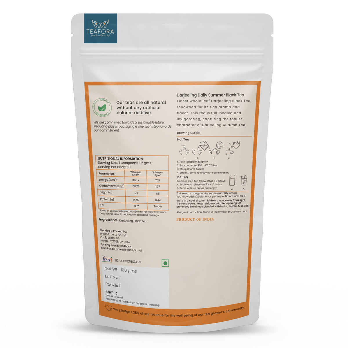 Image 3 of TEAFORA Darjeeling Daily Summer Black Tea | Original English Breakfast Tea | Energizing & Aromatic Loose Leaf Tea | Freshly Sourced Direct From Origin