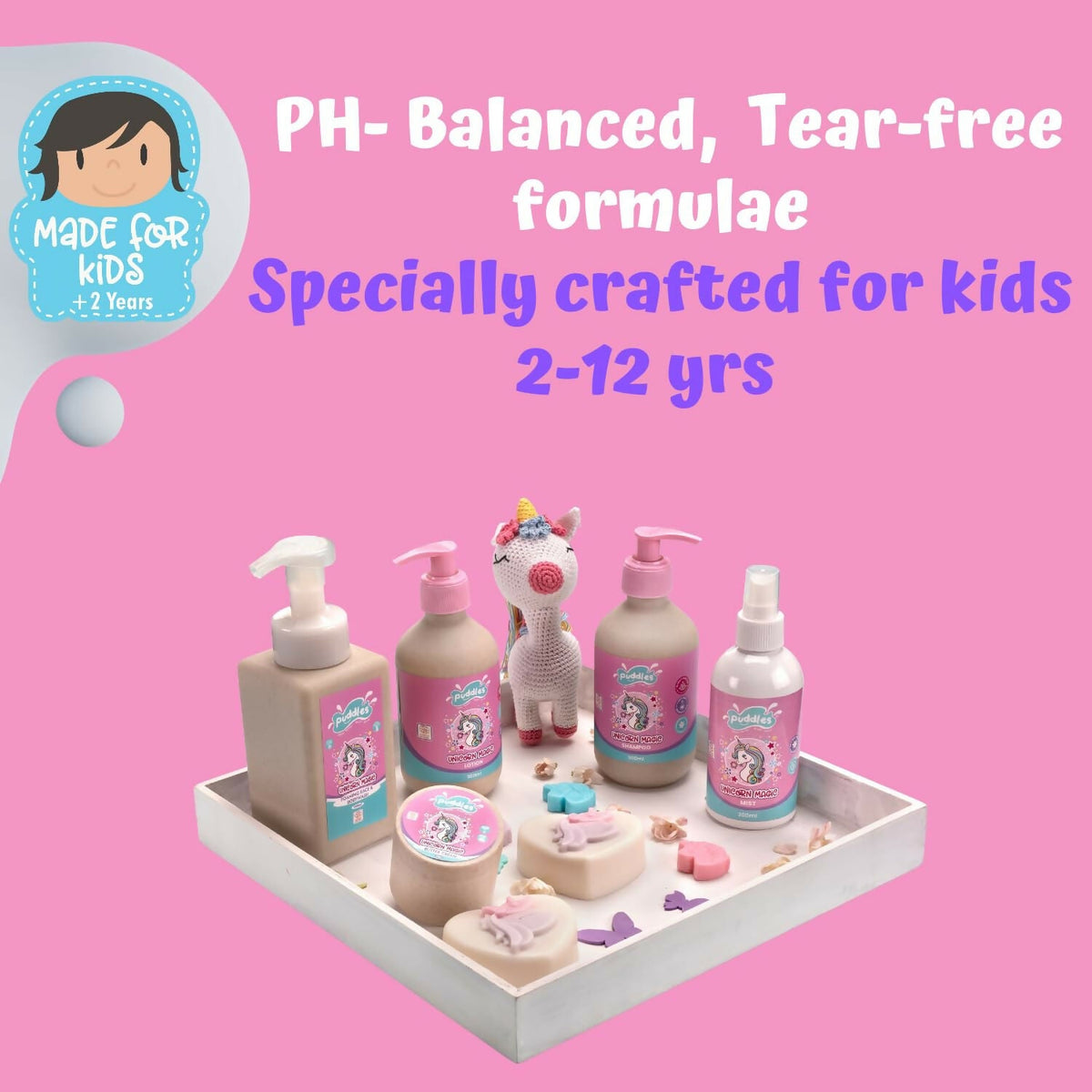 Image 5 of Puddles Organic Playful Shampoo For Kids -Unicorn Magic - Age 2-12 Yrs, Tear-Free, Ph Balanced, Sulfate-Paraben Free