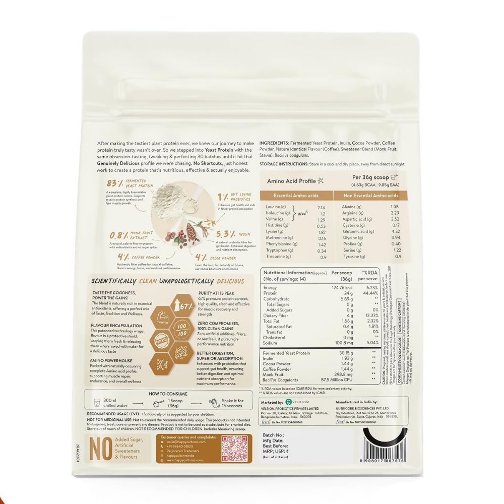 Image 6 of Happy Cultures 24g Tastiest Yeast Protein (Fermented) | Classic Filter Coffee
