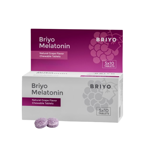 Image 1 of 50 tabs for the product Briyo Melatonin 3mg Chewable Tablet - Natural Grape Flavour