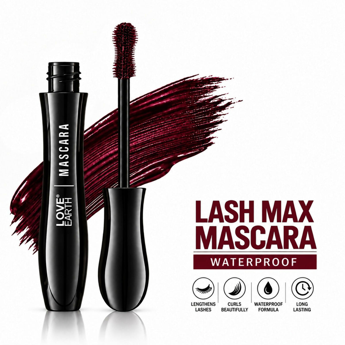 Image 6 of Love Earth Lash Max Mascara - Voluminous Lengthening & Waterproof- Burdundy