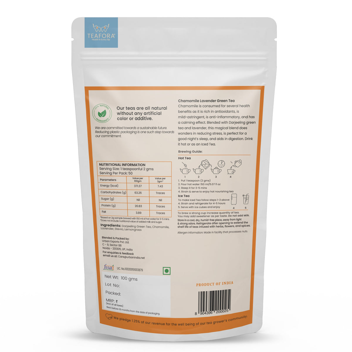 Image 4 of TEAFORA Chamomile Lavender Green Tea | Loose Leaf Tea | Calming & Relaxing Chamomile Sleep Tea | Bedtime Tea | 100% NATURAL | Brew Hot or Iced Tea