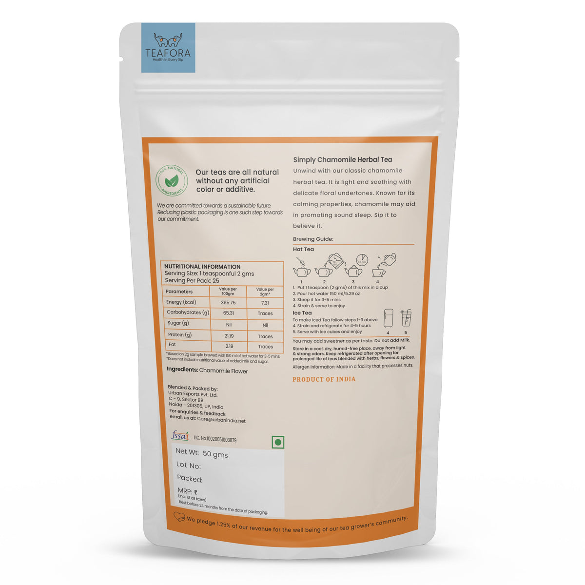 Image 3 of TEAFORA Simply Chamomile Herbal Tea | CAFFEINE-FREE | Calming & Relaxing Chamomile Sleep Tea | 100% NATURAL | Brew Hot or Iced Tea