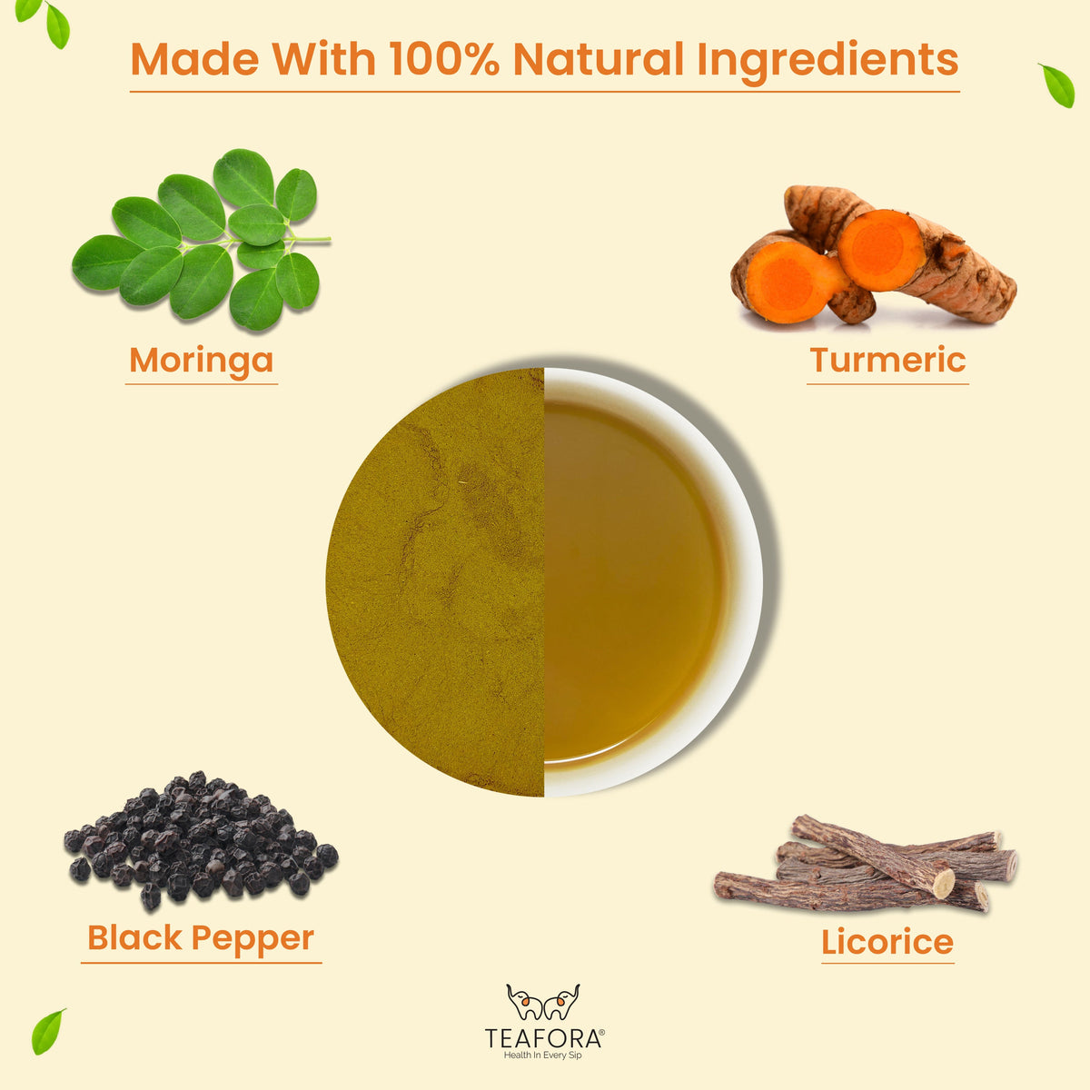 Image 3 of TEAFORA Turmeric Moringa Latte | Blend of Indian Superfoods Turmeric, Moringa, Licorice & Black Pepper | Supports Immunity | 100% NATURAL INGREDIENTS