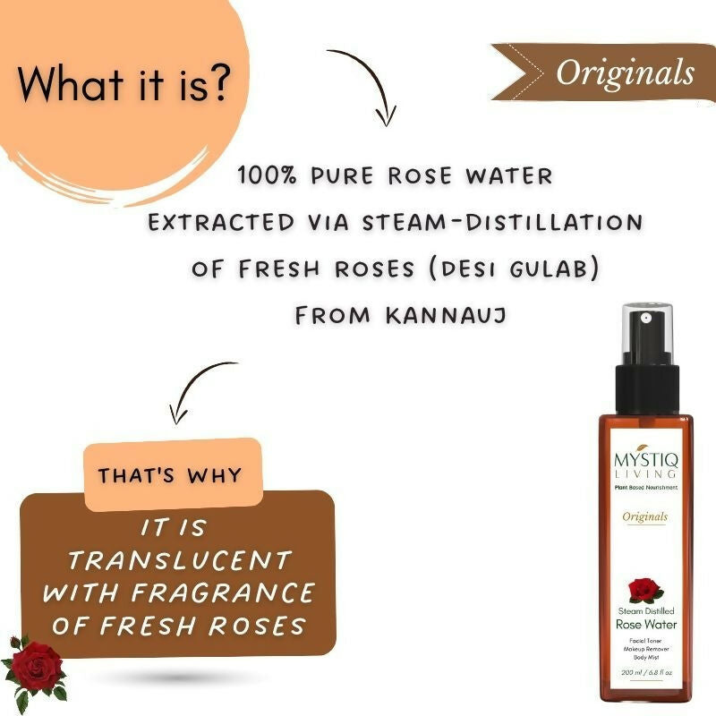 Image 7 of Mystiq Living Rose Water Pure & Natural Spray Face Toner, Gulab Jal For Skin & Hair