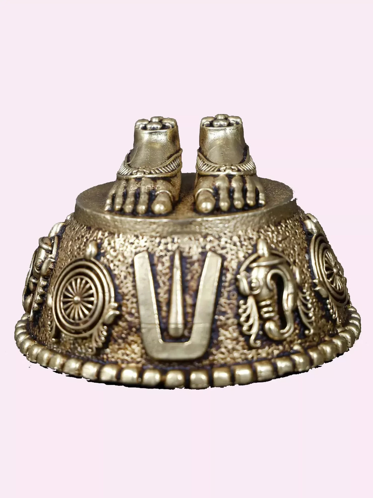 Image 5 of Ishwar Arts 2" Small Superfine Brass Goddess Lakshmi Charan with Vaishnava Symbols
