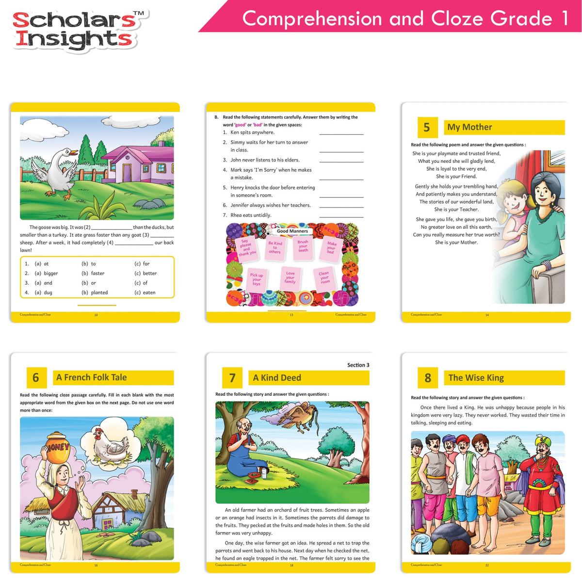 Image 5 of Scholars Insights Comprehension and Cloze Grade 1| English Vocabulary & Grammar Skill Book for Kids| Ages 6-7 Years