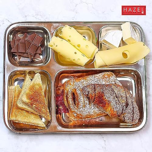 Image 7 of HAZEL Stainless Steel 5 Compartment Mess Plate Set of 2