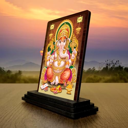 Image 3 of 4x5 Inch Lord Ganesha Wooden Idol with HD Print | Elegant Bhakti Desk & Temple Decor