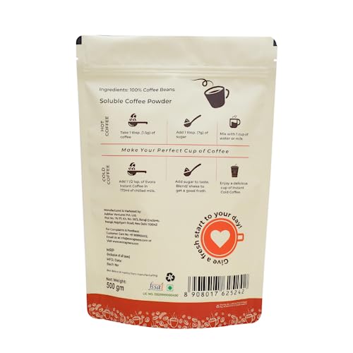 Image 7 of Evora Greens Classic Instant Coffee | Arabica & Robusta Blend | Strong Aroma & Smooth Taste | Hot, Cold & Black Coffee | Makes ~50 Cups | 500g Glass Jar