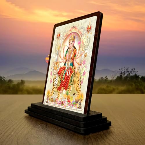 Image 3 of Durga MATA Temple Gift Wooden Idol 4x5 Inch HD Printed Table Decor for Home Temple