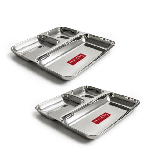 Image 5 of HAZEL Stainless Steel Pav Bhaji Plate 3 in 1 Section Plate Set of 2