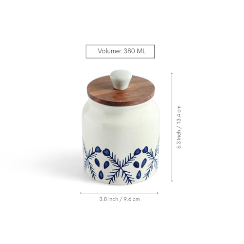 Image 7 of ExclusiveLane 'Royal Mughal' Multi-Utility Airtight Ceramic Jars For Kitchen Storage With Wooden Lid Ceramic Containers For Pickle Cookies Sugar Dry Fruits (Airtight, 380 ML, Hand-Painted, 13.4 Cm)