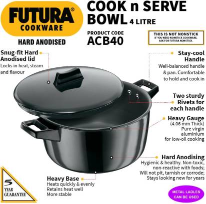 Image 2 of Hawkins Futura Hard Anodized Cook-n-Serve Bowl 23 cm Diameter 4 L with Lid (ACB40)