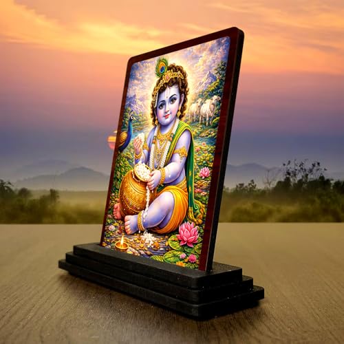Image 3 of Royal Darshan Bal Krishna Wooden Table Idol 4x5 Inch HD Printed Decorative Piece