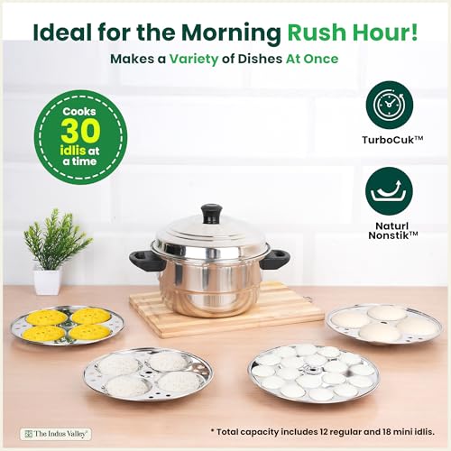 Image 7 of The Indus Valley Stainless Steel Idli Maker | Includes 3 Idli Plates 1 Mini Idli Plate | Makes 30 Idli | Perfect for Idli, Momos & Idiyappam | Induction and Gas Compatible